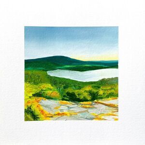 8x8 Maine Original Oil Painting Acadia Landscape Sunrise Cadillac Blue Signed